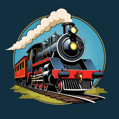 Steam locomotive logotype emblem on isolated background