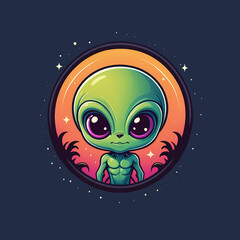 Logotype small green alien on isolated background