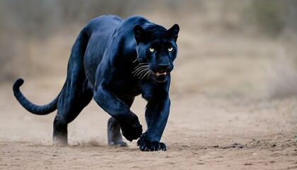 Naklejka na ściany i meble A Panther With Its Muscles Tense Preparing To Pou