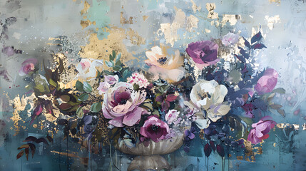 Vibrant Abstract Artistry: A Symphony of Colors and Textures with Metal Elements, Flora, and a...