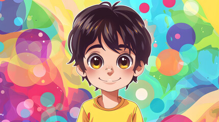 Obraz na płótnie Canvas Joyful and Cheerful: A Cute Boy Cartoon Character Radiating Happiness and Enthusiasm