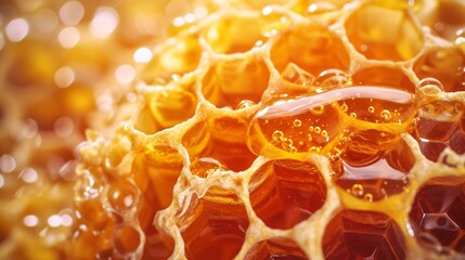 Golden honeycombs glisten in the sunlight. The sweet, viscous liquid is thick and rich, and it drips slowly from the cells of the honeycomb.