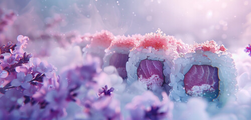 Pink & lavender roll, dreamy atmosphere.