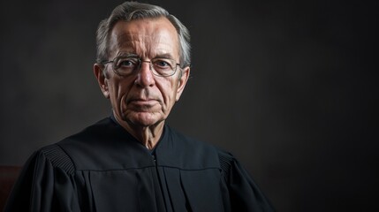 A retired judge wearing his robe and looking at the camera with a serious expression. - obrazy, fototapety, plakaty