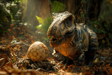 Tyrannosaurus Rex is protecting its egg - obrazy, fototapety, plakaty