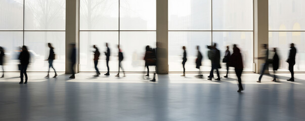 Blurred Motion of People Walking in Modern Interior