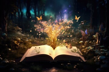 Open book and butterflies textured abstract background