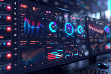 Fototapeta premium A 3D dashboard displays various data, charts and report