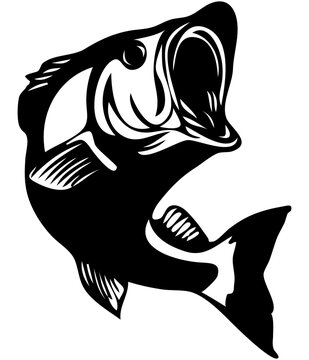 black and white jumping fish clip art preview