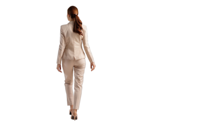 Rear view of young beautiful businesswoman. PNG file of isolated cutout object on transparent background.