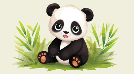 Vector of cute baby panda cartoon sitting in grass vector