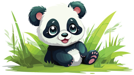Vector of cute baby panda cartoon sitting in grass vector