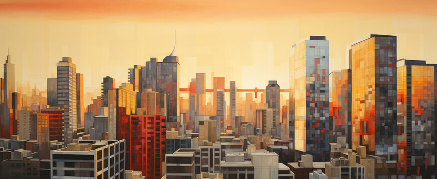 Sunset Glow Over Urban Skyline Panorama