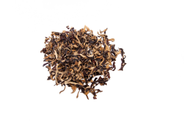 Dry moon mushrooms thin strips stacked on a blank background.