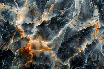 Dramatic Orange Veins Slicing through Charcoal Grey Marble Texture Background for Elegant Design