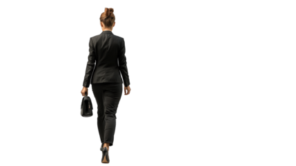 Rear view of young beautiful businesswoman. PNG file of isolated cutout object on transparent background.