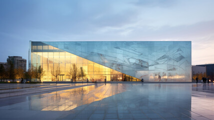 Contemporary Glass Building Facade at Twilight