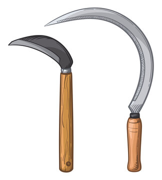 two sickles with wooden handles clip art preview
