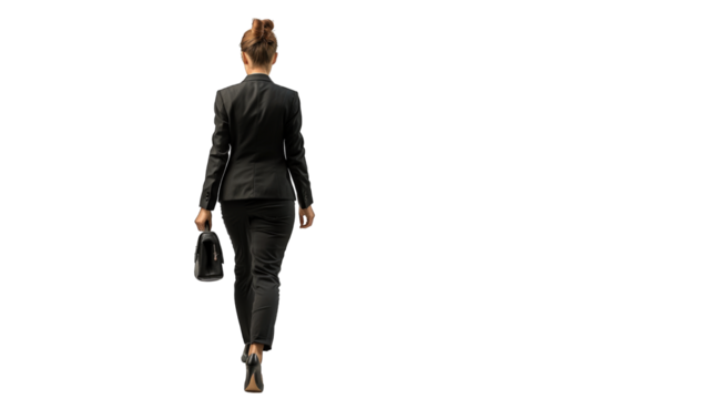 Rear view of young beautiful businesswoman. PNG file of isolated cutout object on transparent background.