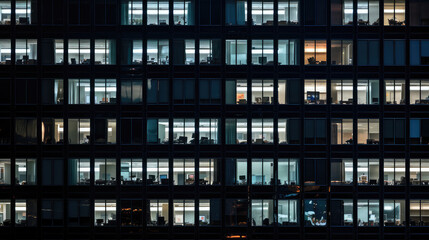 Fototapeta na wymiar Modern Office Building Illuminated at Night