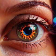 Closeup of eye with retinal scan for optical cybersecurity login technology