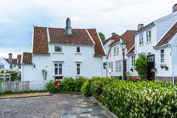 Gamle Stavanger, White Wooden Buildings in Old Stavanger, Stavanger, Norway, Europe - 762309378