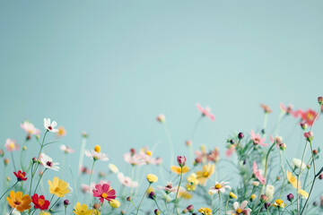 Colorful and beautiful flowers in minimalist copy space background, abstract flower wallpaper concept, Beautiful flowers with empty space for text, selective focus on elegant flowers with bokeh effect