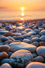 Obraz premium Pebbles at the seaside during the sunrise