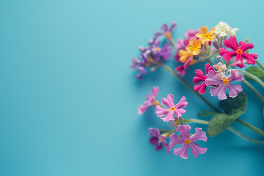 Colorful and beautiful flowers in minimalist copy space background, abstract flower wallpaper concept, Beautiful flowers with empty space for text, selective focus on elegant flowers with bokeh effect