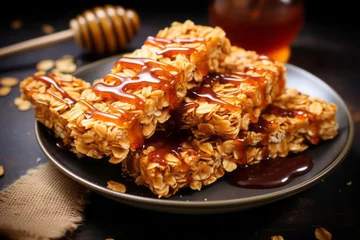 Poster Peanut butter granola bars with rolled oats, peanut butter, and maple syrup © DK_2020