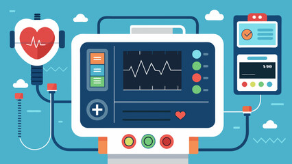 A closeup of a machine monitoring a patients vital signs displaying heart rate pressure and oxygen levels. This advanced technology allows