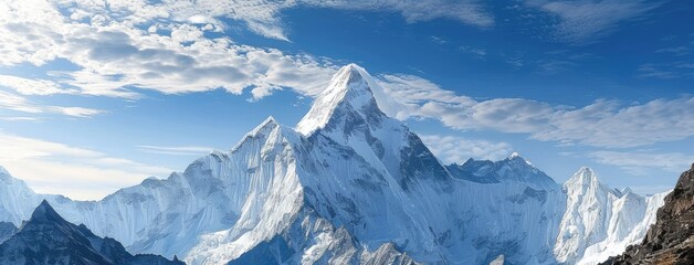 Fototapeta na wymiar Majestic Snow-Capped Mountain Under Blue Sky