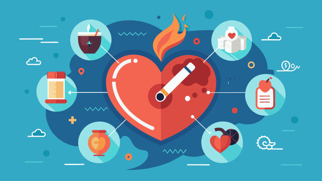 An infographic poster showing the effects of smoking on heart health and the benefits of quitting accompanied by resources for smoking