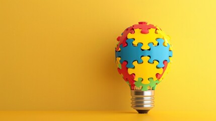 bulb made of colorful puzzle background.