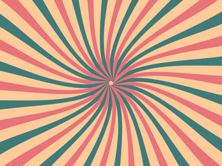 Swirling radial retro background. Vector illustration for swirl design. Spinning spiral vortex. Helical rotation beam. Bringing together psychedelic measurable lines. Delightful sunshine.
