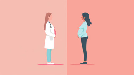 Thoughtful Pregnant Woman and Female Doctor Vector Illustration
