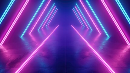 Futuristic Neon Light Tunnel with Reflection