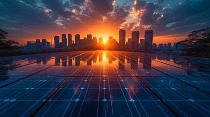 Cityscape Solar Panel Sunset 
