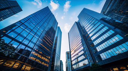 Impressive urban skyscrapers reaching for the sky in the heart of a modern city