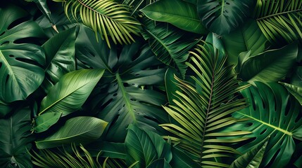 Green plant background in tropical tree forest	