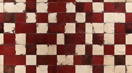 Red and White Square Tile Wall