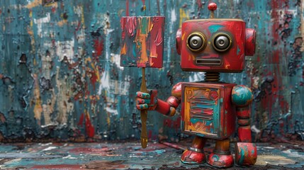 Robot holding a paintbrush: A classic image symbolizing the intersection of technology and traditional artistic expression.