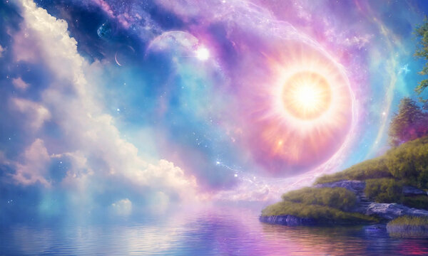 Spiritual realms - fantasy background - colorful sky - meditation - higher self - AI generated