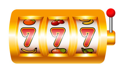 Jackpot. Slot machine with three sevens. Vector clipart.
