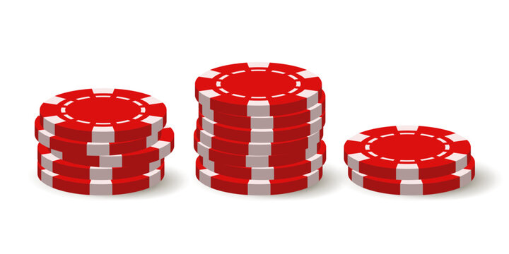 Stack of red chips. 3D vector illustration isolated on white background.