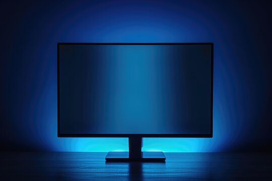 Modern Computer Monitor with Blue Backlight Glow