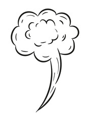 Explosion bomb doodle smoke or cloud, bomb element. Comic wow, boom, bam smoke sketch elements