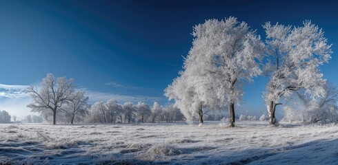 Hoarfrost Blanket on Trees in Serene Winter Landscape