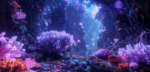 Fototapeta na wymiar Digital dreamscape with luminous coral.