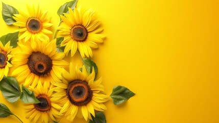 Sunflowers on yellow background, modern design